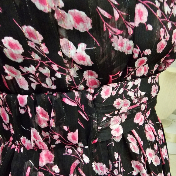 EUC Sabina Musayev Black Pink Metallic Floral Open Back Plunge V-Neck Maxi Dress - Picture 8 of 15